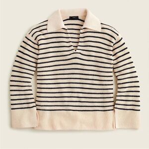 J. Crew Women's V-Neck Sweater in Cream and Black Stripes